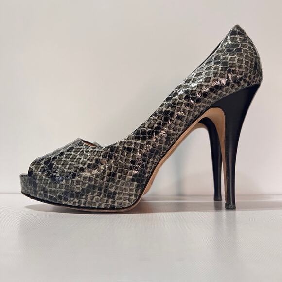 Giuseppe Zanotti Snake Embossed Peep-toe Stiletto Pumps Heels Gray Women Size 38 - Picture 4 of 7